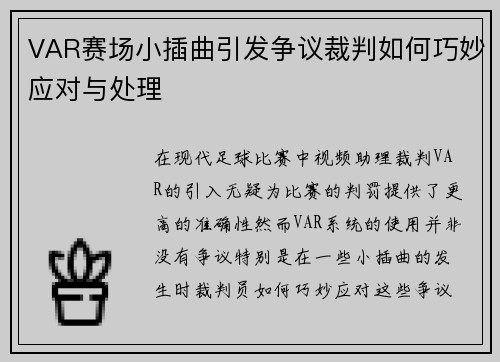 VAR赛场小插曲引发争议裁判如何巧妙应对与处理