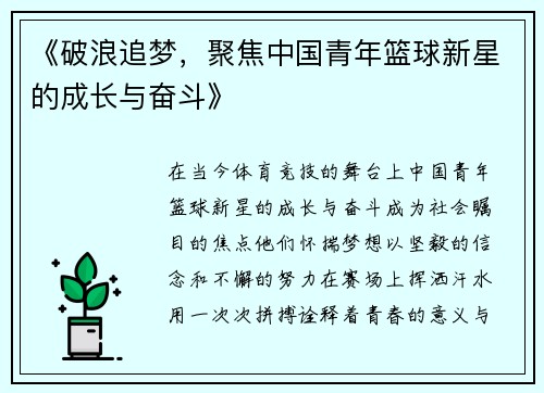 《破浪追梦，聚焦中国青年篮球新星的成长与奋斗》