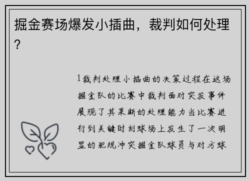 掘金赛场爆发小插曲，裁判如何处理？