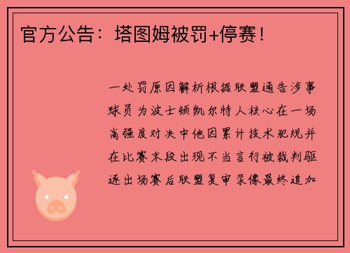官方公告：塔图姆被罚+停赛！