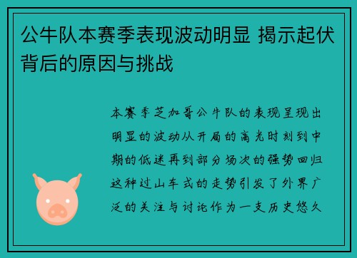 公牛队本赛季表现波动明显 揭示起伏背后的原因与挑战